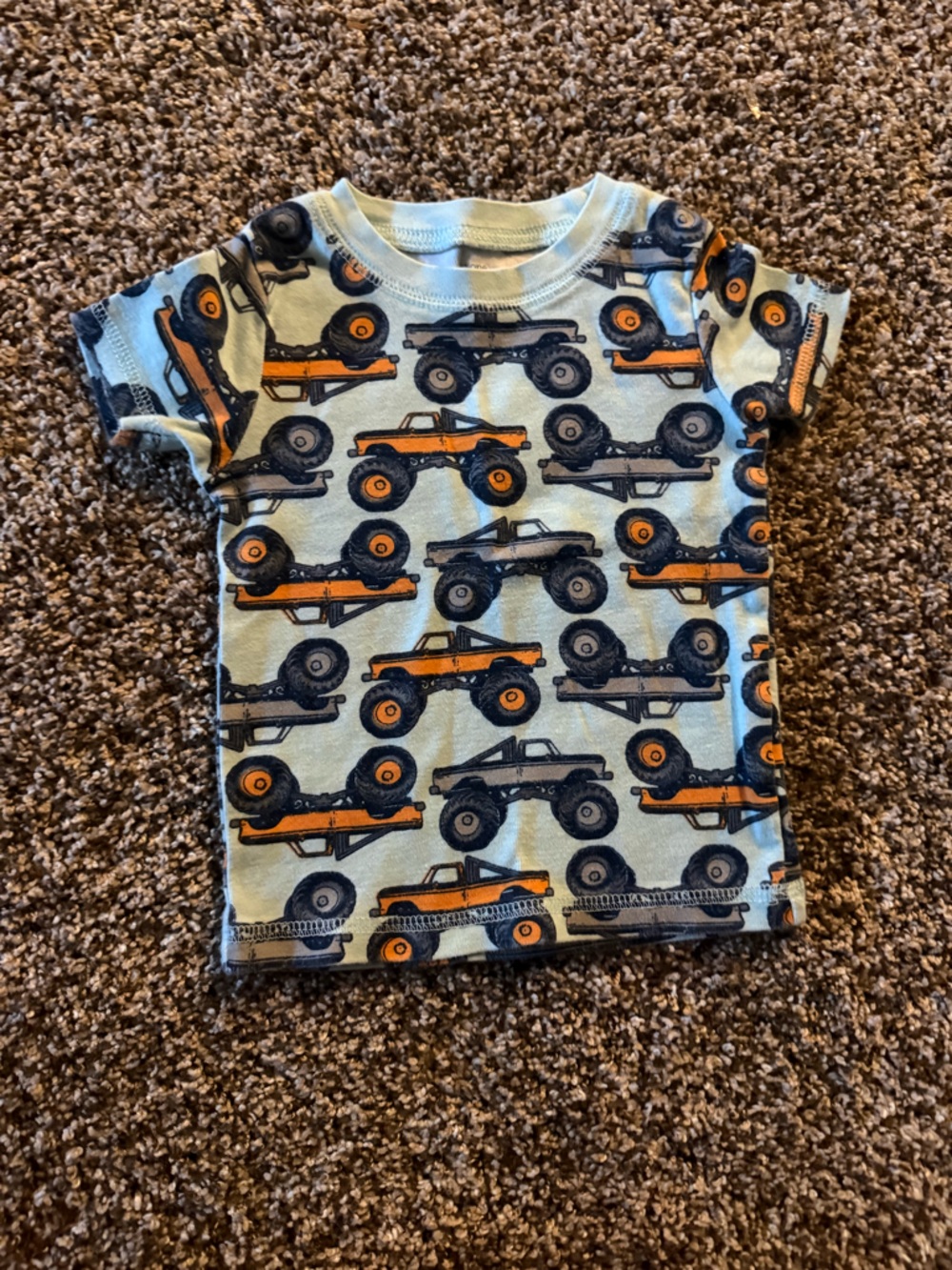 Carter's Blue Tee with Orange & Navy Monster Trucks